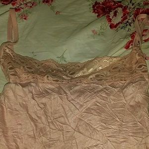 Pink Crinkle & Lace Trim Tank